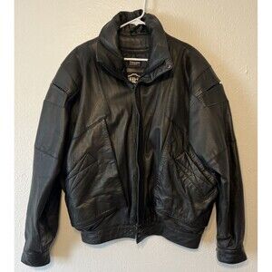 FIRST GENUINE Leather Men's Flight Jacket Bomber Motorcycle Style Black Size XL